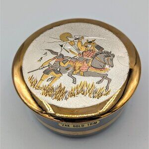 The Art of Chokin 24 kt Gold Edged Trinket Box With Lid, Made in Japan Samurai
